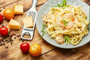Spaghetti pasta with shrimps