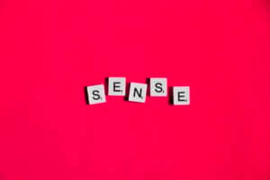 Sense scrabble letters word on a red background